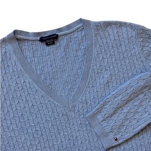 Light Blue Cable Knit V-Neck Sweater